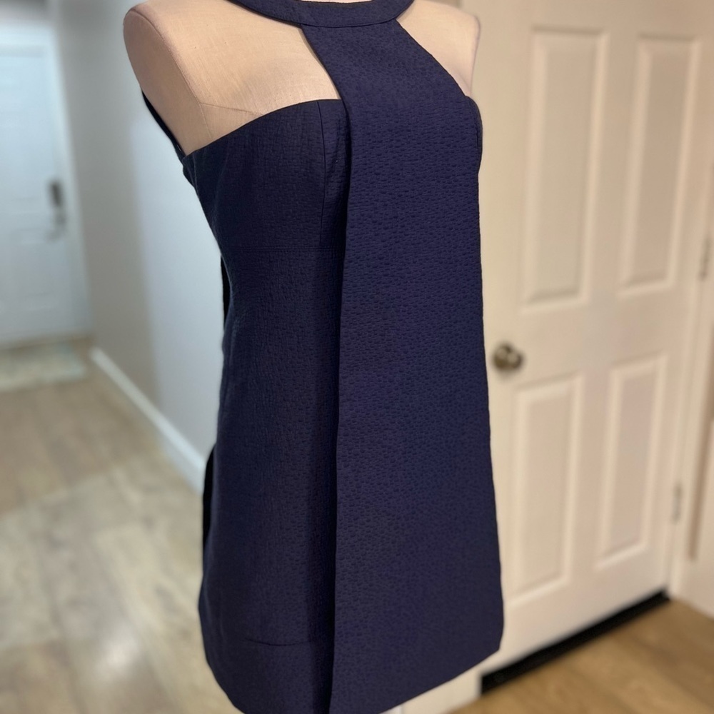 Bird by Juicy Couture Navy Textured Structured Unique Dress with Pockets. - Picture 8 of 10